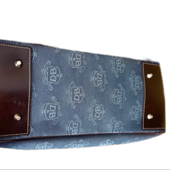 Dooney & Bourke Bag Large Logo Denim Blue Brown Canvas Leather Tote - Picture 6 of 11